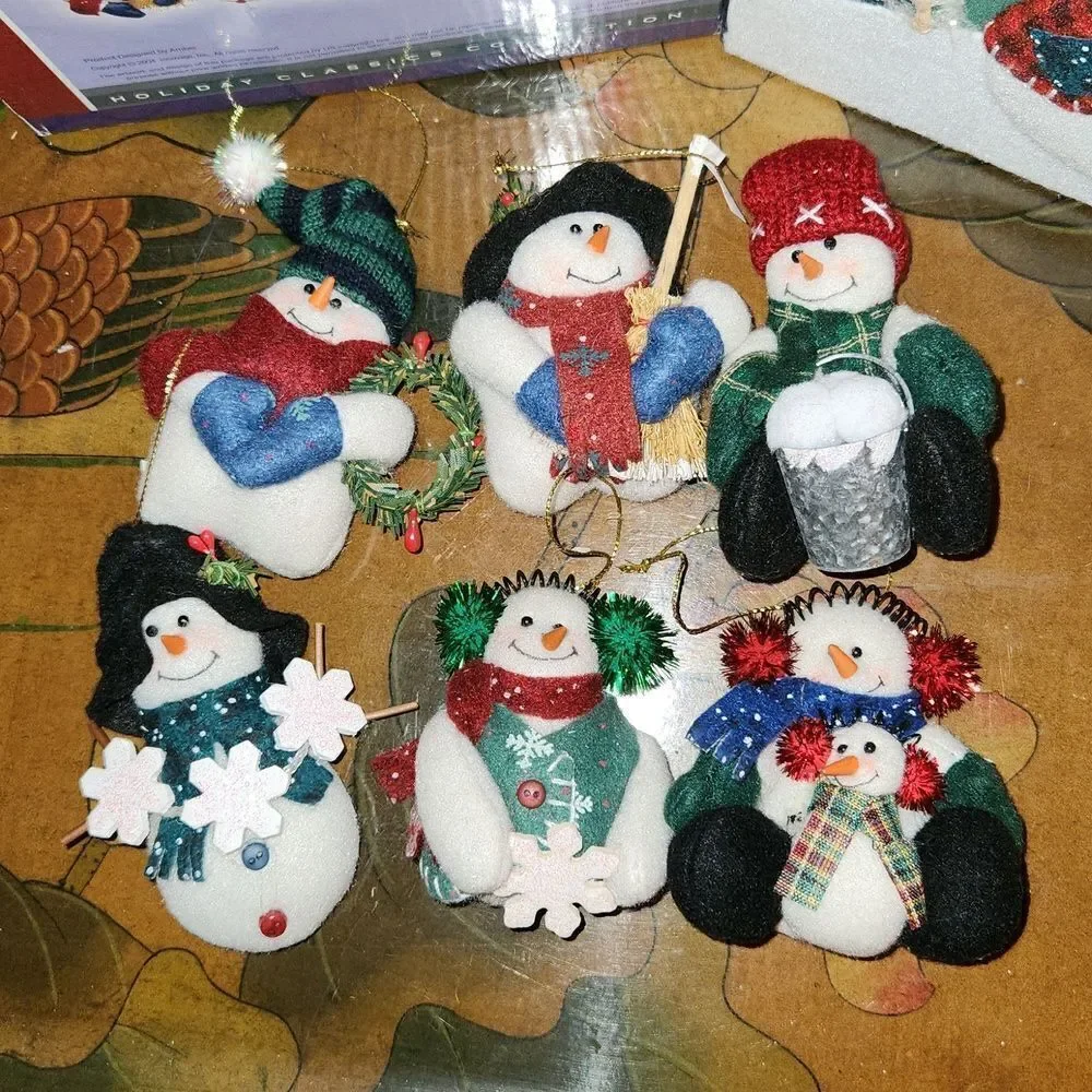 Holiday Classics Snowman Ornaments Set of 6 Decorative Storage Bin 2004